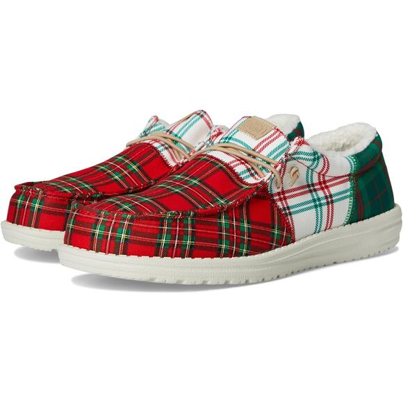 Hey Dude Kids J3 Red White Wally Tri Tartan Plaid Loafers Shoes Slip On OS37-18 - Picture 1 of 7